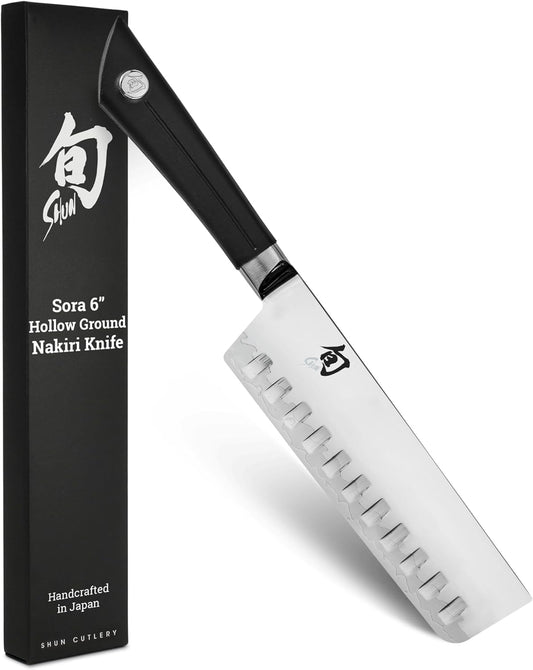 Sora 6" Hollow Ground Nakiri Knife, Handcrafted Japanese Vegetable Knife, VG10 Steel Edge and 420J Stainless Steel Blade, Balanced Handle, Slicing Tool for Professional and Home Chefs