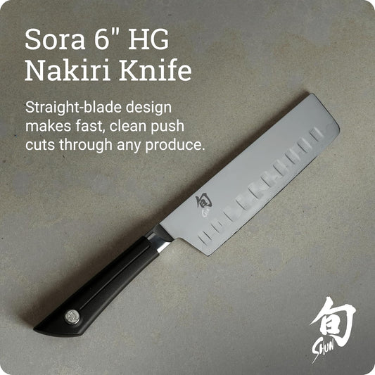 Sora 6" Hollow Ground Nakiri Knife, Handcrafted Japanese Vegetable Knife, VG10 Steel Edge and 420J Stainless Steel Blade, Balanced Handle, Slicing Tool for Professional and Home Chefs