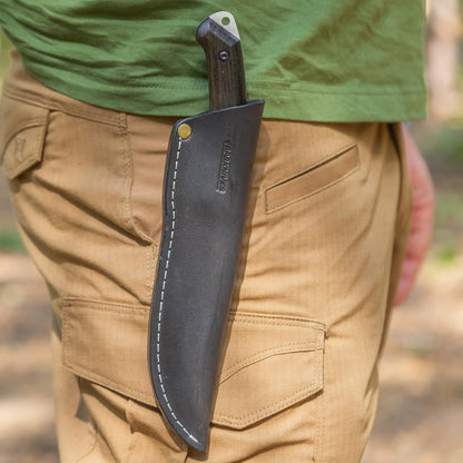 Belt Knife Sheath - Black Leather Sheath for Mora Garberg - Sheath with Belt Loop for Vertical Carry of Fixed Blade Knife - Free Suspension Leather Case
