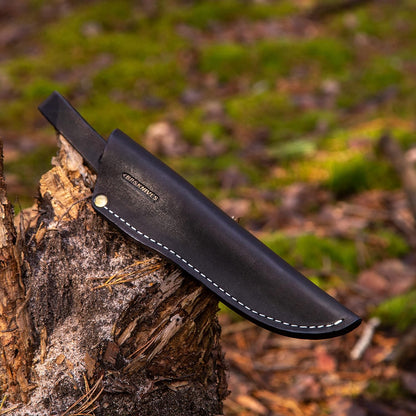 Belt Knife Sheath - Black Leather Sheath for Mora Garberg - Sheath with Belt Loop for Vertical Carry of Fixed Blade Knife - Free Suspension Leather Case