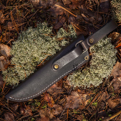 Belt Knife Sheath - Black Leather Sheath for Mora Garberg - Sheath with Belt Loop for Vertical Carry of Fixed Blade Knife - Free Suspension Leather Case