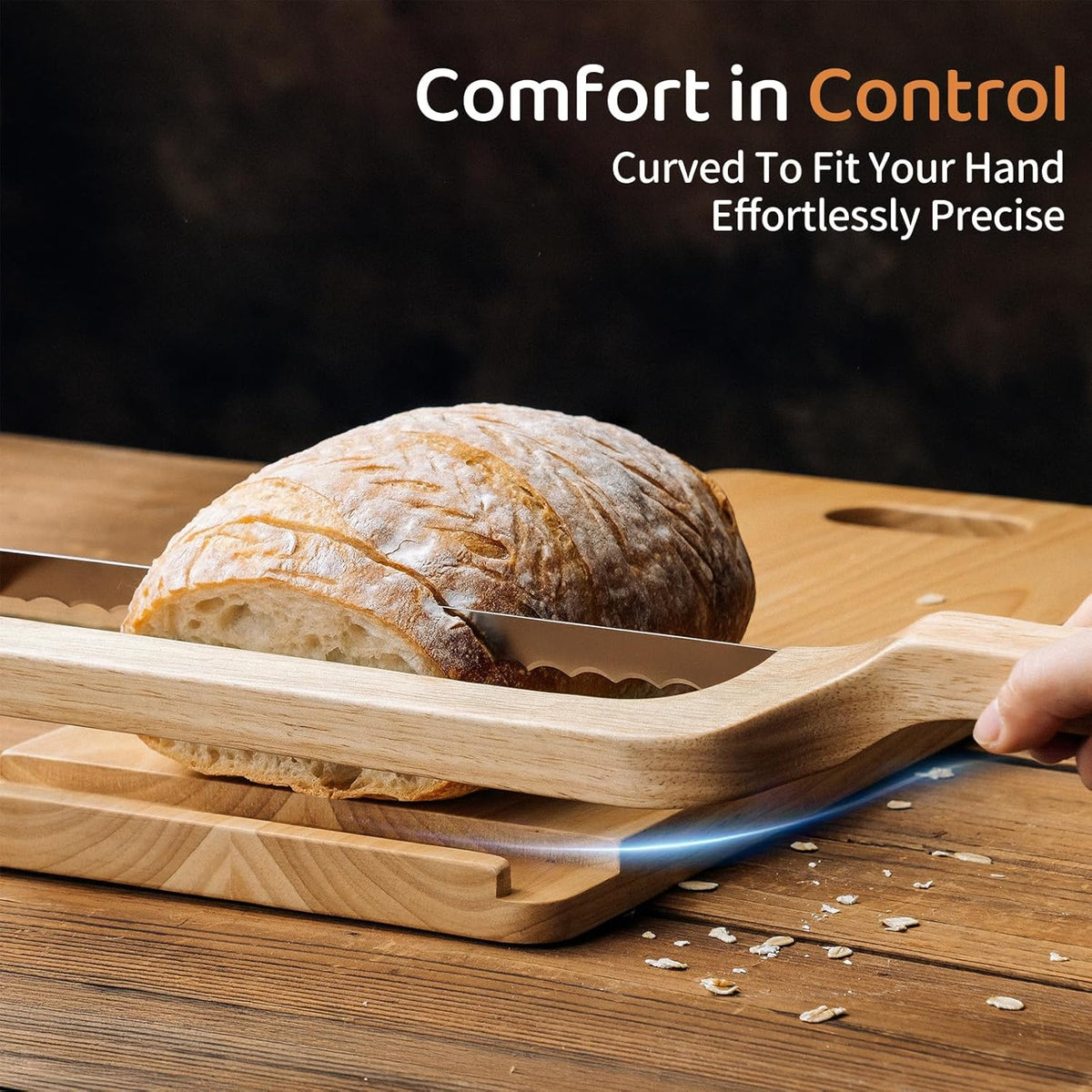 Sourdough Bread Slicer Set – Rubber Wood Cutting Board with Bread Groove, Curved Handle Knife, Magnetic Storage, Adjustable Thickness for Artisan Homemade Loaves