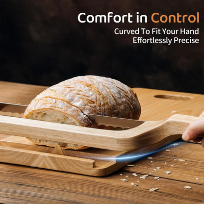 Sourdough Bread Slicer Set – Rubber Wood Cutting Board with Bread Groove, Curved Handle Knife, Magnetic Storage, Adjustable Thickness for Artisan Homemade Loaves