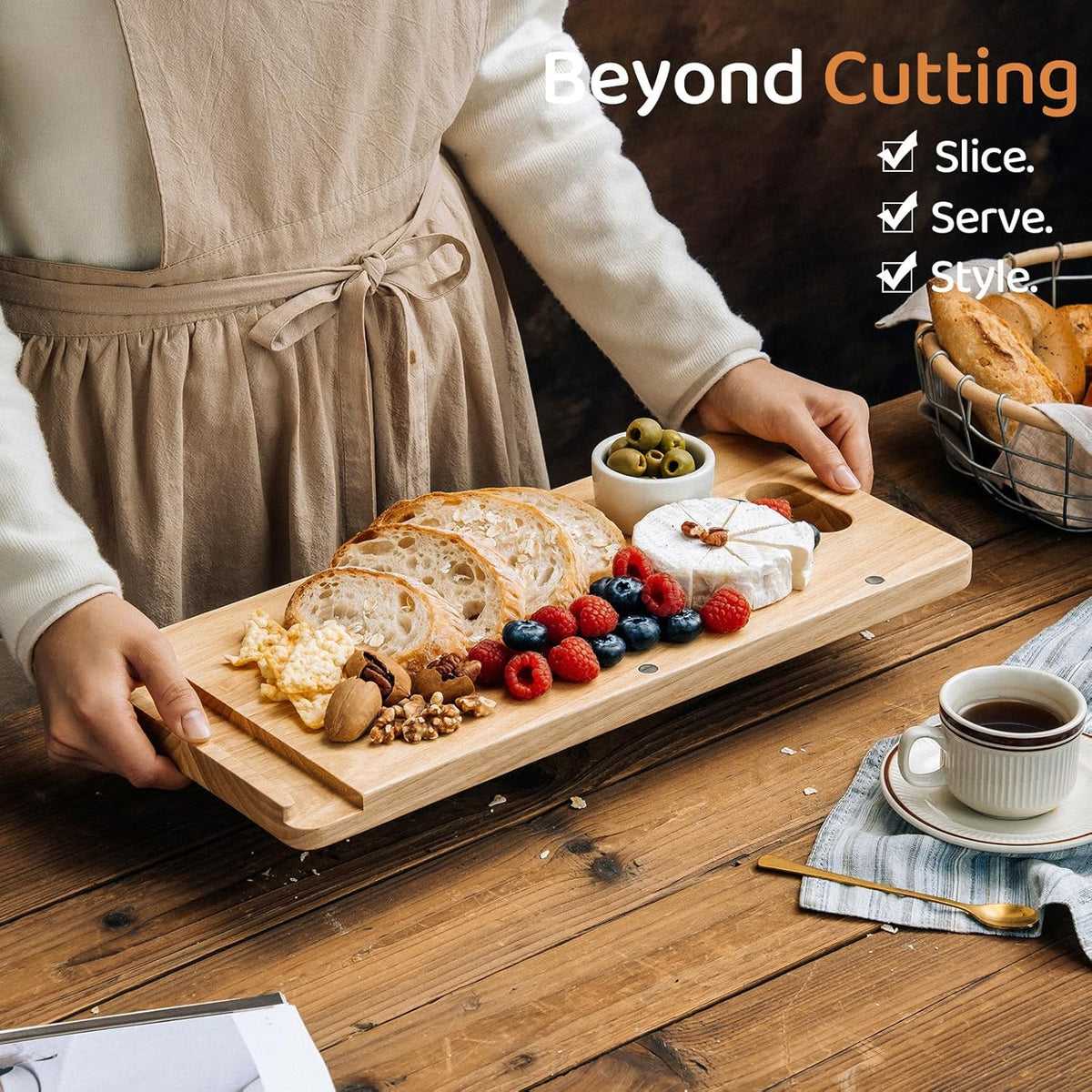Sourdough Bread Slicer Set – Rubber Wood Cutting Board with Bread Groove, Curved Handle Knife, Magnetic Storage, Adjustable Thickness for Artisan Homemade Loaves