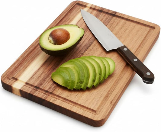 Small Acacia Wood Cutting Board with Juice Groove (10" x 7"), Wooden Cutting Board for Kitchen, Charcuterie Board, Non Toxic Cutting Board for Meat, Cheese, Fruits, and Vegetables