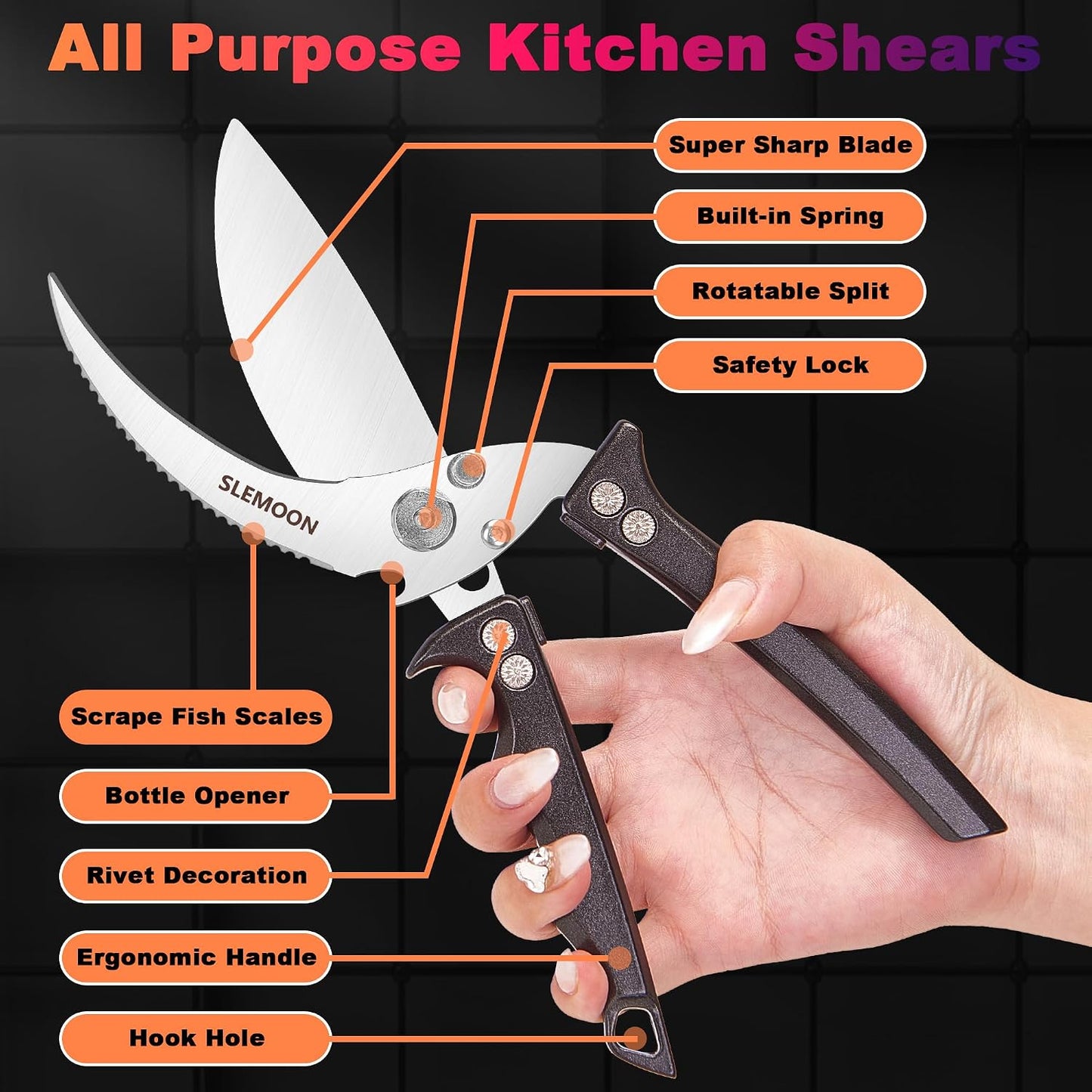 Heavy Duty Kitchen Shears for Food,Black Kitchen Scissors | Dishwasher Safe and Food Stainless Poultry Shears for Chicken Turkey Thanksgiving,Gift Box