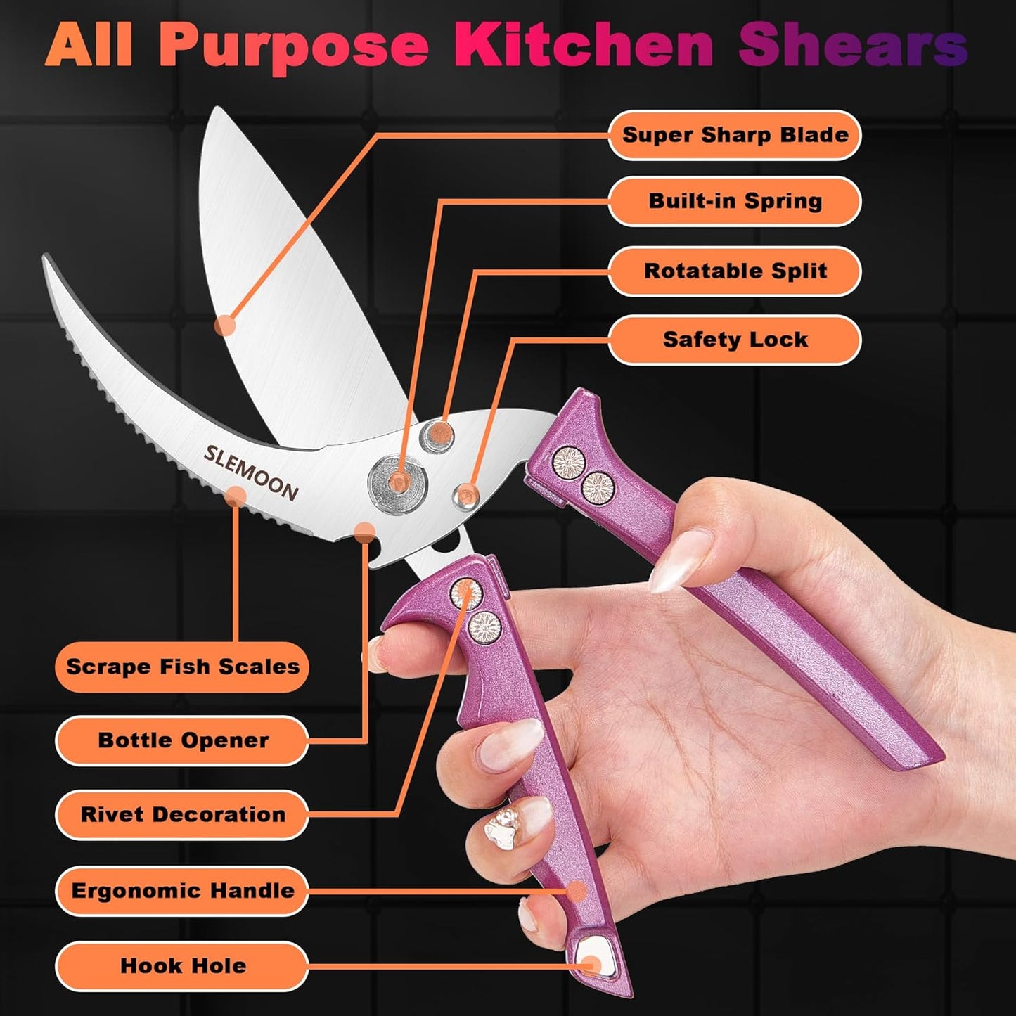 Heavy Duty Kitchen Shears for Food,Black Kitchen Scissors | Dishwasher Safe and Food Stainless Poultry Shears for Chicken Turkey Thanksgiving,Gift Box