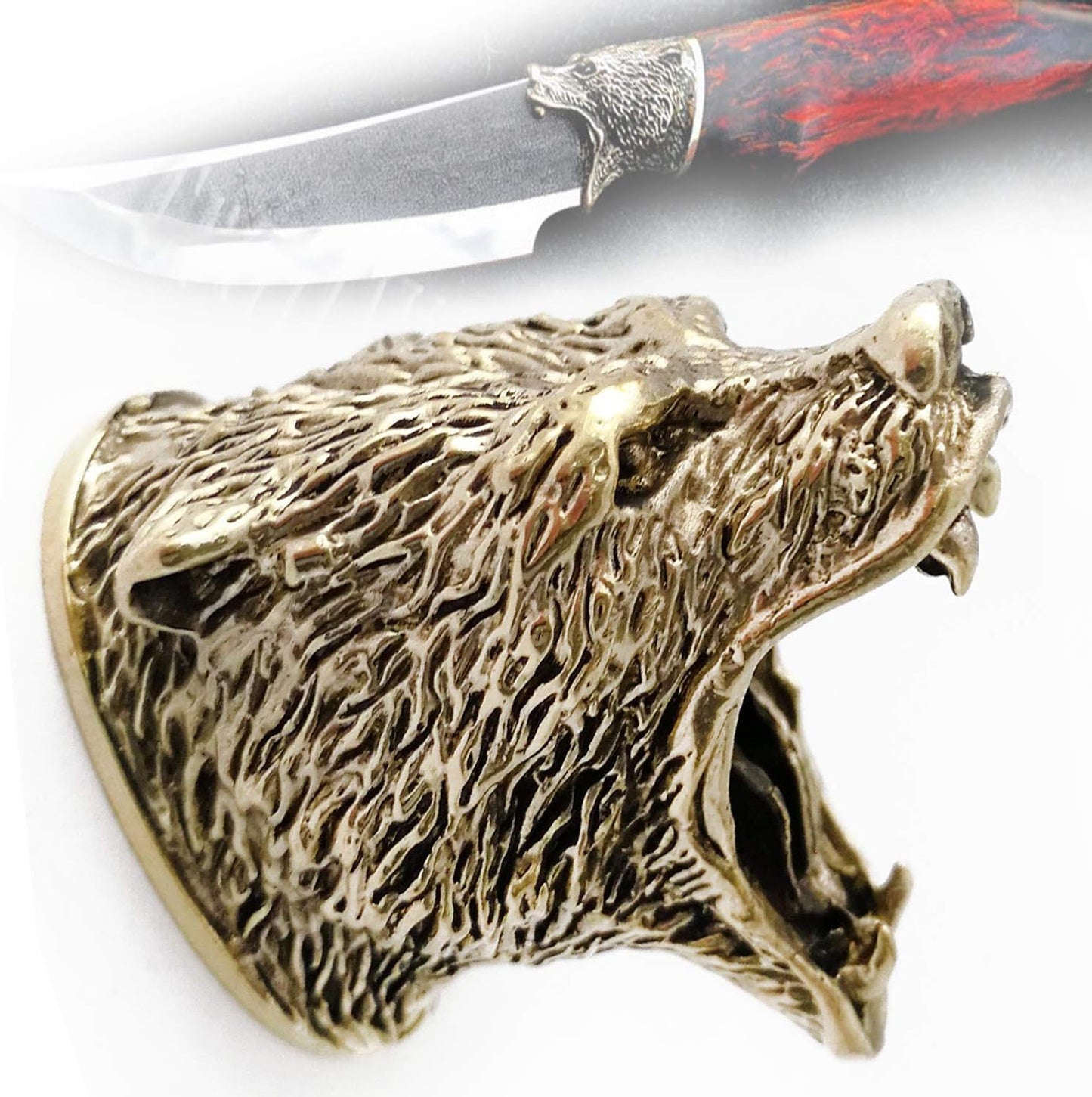 Knife Finger Guard Bolster Pommel - Custom Knives Making GRIZZLY BEAR | DIY Hand-Casted Metal Hunting Knives Supplies Accessoriess. Made in Solid Bronze. Powered