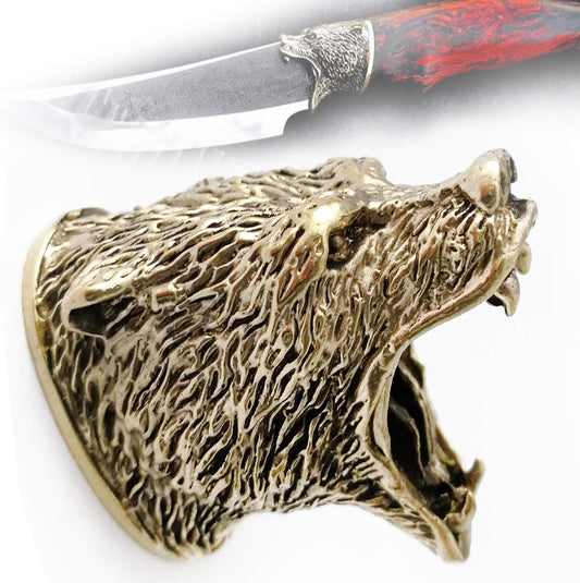 Knife Finger Guard Bolster Pommel - Custom Knives Making GRIZZLY BEAR | DIY Hand-Casted Metal Hunting Knives Supplies Accessoriess. Made in Solid Bronze. Powered