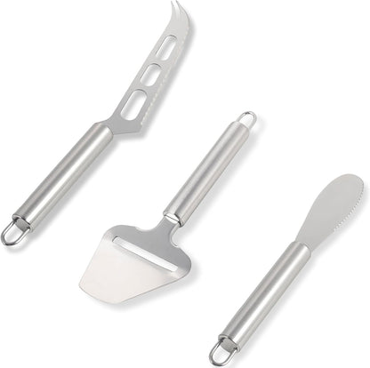 Cheese Knife Set 3 Piece Stainless Steel – Cheese Slicer, Spreader & Cutter Knives for Soft & Hard Cheese, Ergonomic Handle, Dishwasher Safe Cheese Serving Tools for Kitchen