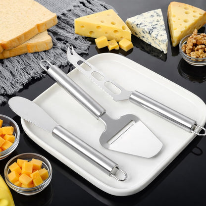 Cheese Knife Set 3 Piece Stainless Steel – Cheese Slicer, Spreader & Cutter Knives for Soft & Hard Cheese, Ergonomic Handle, Dishwasher Safe Cheese Serving Tools for Kitchen