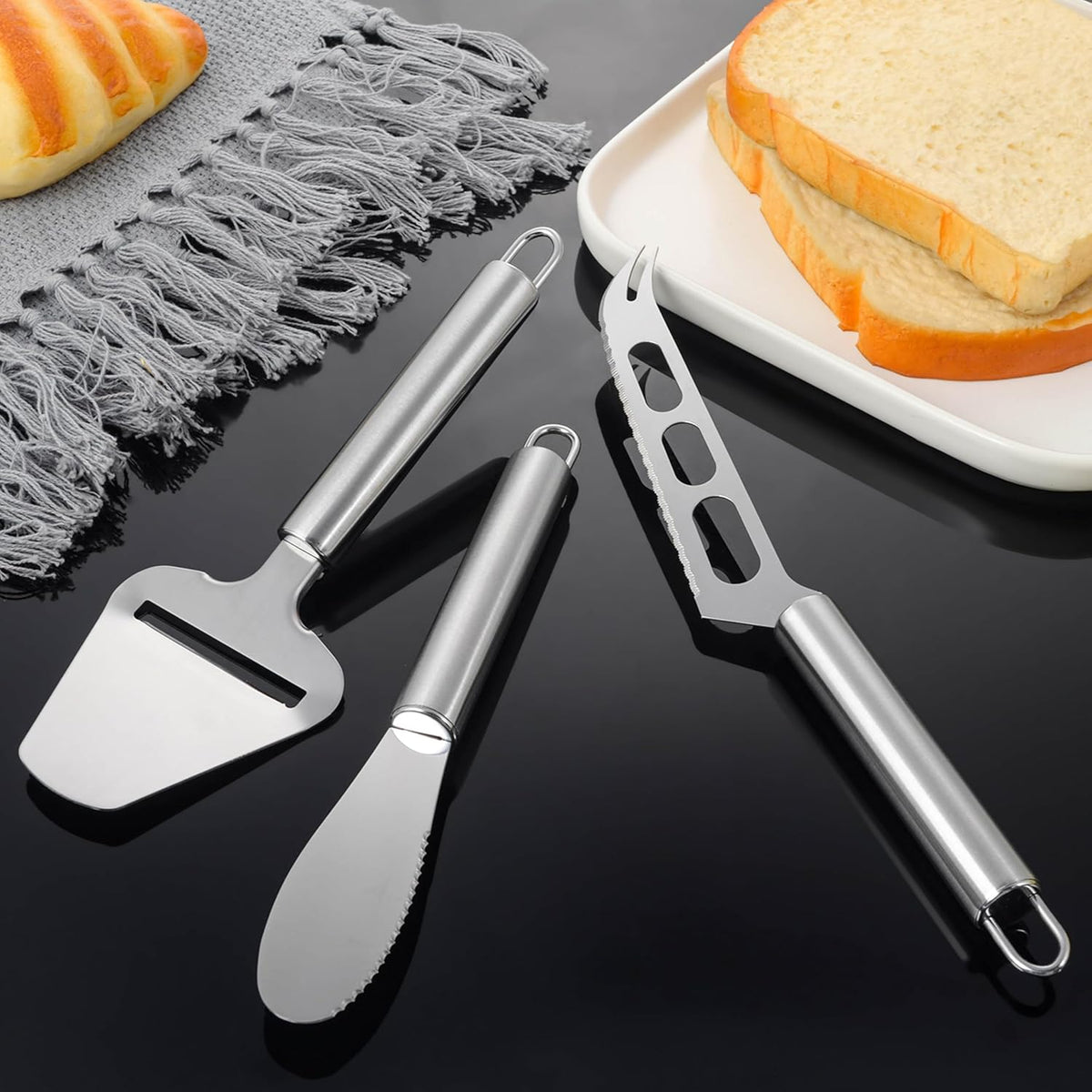 Cheese Knife Set 3 Piece Stainless Steel – Cheese Slicer, Spreader & Cutter Knives for Soft & Hard Cheese, Ergonomic Handle, Dishwasher Safe Cheese Serving Tools for Kitchen