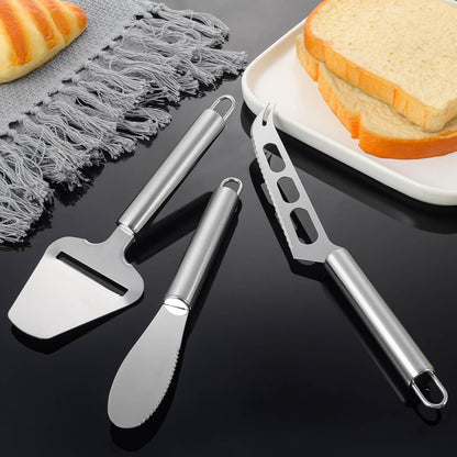 Cheese Knife Set 3 Piece Stainless Steel – Cheese Slicer, Spreader & Cutter Knives for Soft & Hard Cheese, Ergonomic Handle, Dishwasher Safe Cheese Serving Tools for Kitchen