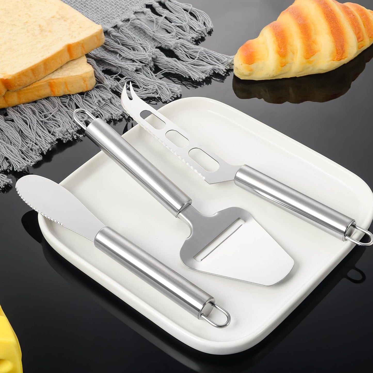 Cheese Knife Set 3 Piece Stainless Steel – Cheese Slicer, Spreader & Cutter Knives for Soft & Hard Cheese, Ergonomic Handle, Dishwasher Safe Cheese Serving Tools for Kitchen
