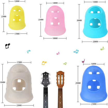 50pcs Silicone Guitar Finger Guards 5 Sizes Fingertip Protectors | Finger Covers Caps, With picks, For Acoustic Stringed Instruments Players, Sew Embroidery Use, Anti Slip Pain Relief