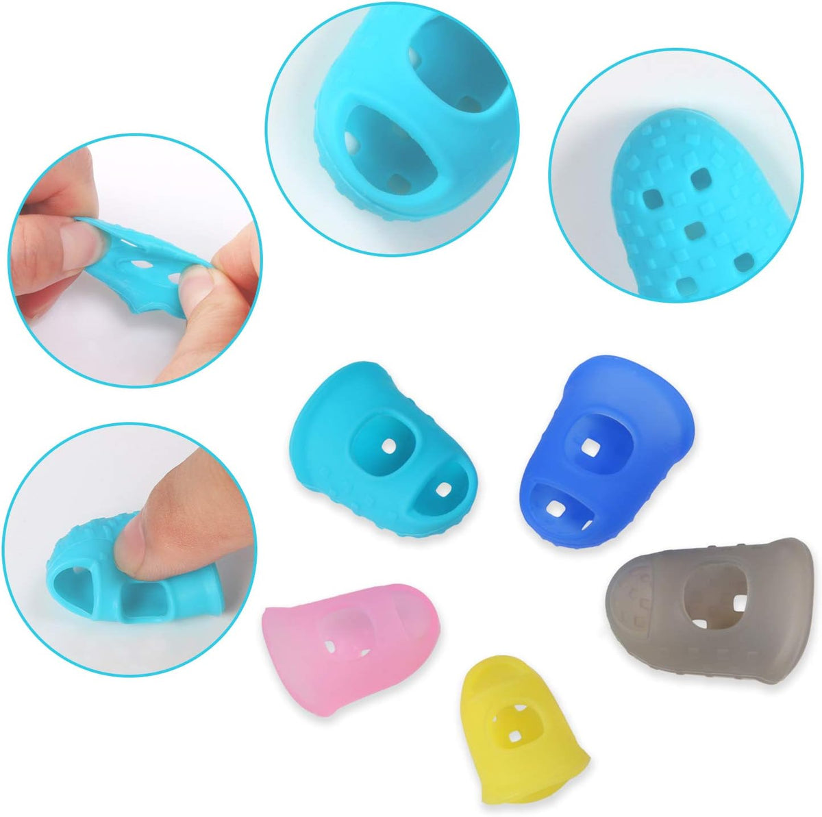 50pcs Silicone Guitar Finger Guards 5 Sizes Fingertip Protectors | Finger Covers Caps, With picks, For Acoustic Stringed Instruments Players, Sew Embroidery Use, Anti Slip Pain Relief