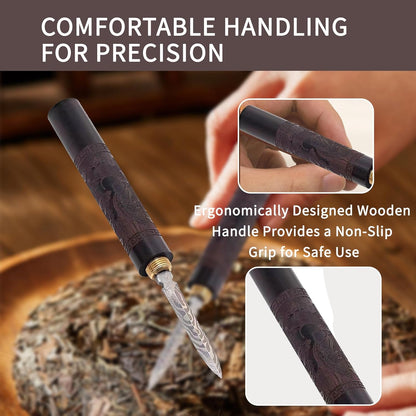 Stainless Steel Puerh Tea Knife with Wooden Handle Professional Ice Pick & Tea Cake Tool for Breaking Bricks Multi-functional Needle for Kitchen Bars Picnics Camping Hidden Blade Option