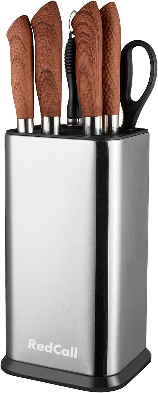 Universal Knife Block Without Knives,Modern Knife Holder for Kitchen Counter,Stainless Steel Knife Organizer with Scissors Slot & Sharpening Rod,Space Saver Rectangular Blocks & Storage - (Silver)