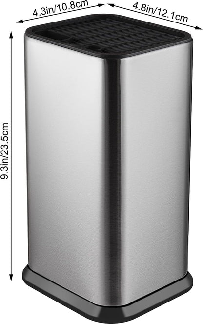 Universal Knife Block Without Knives,Modern Knife Holder for Kitchen Counter,Stainless Steel Knife Organizer with Scissors Slot & Sharpening Rod,Space Saver Rectangular Blocks & Storage - (Silver)