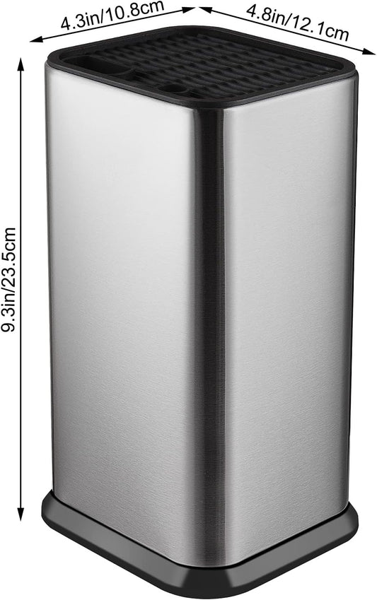 Universal Knife Block Without Knives,Modern Knife Holder for Kitchen Counter,Stainless Steel Knife Organizer with Scissors Slot & Sharpening Rod,Space Saver Rectangular Blocks & Storage - (Silver)