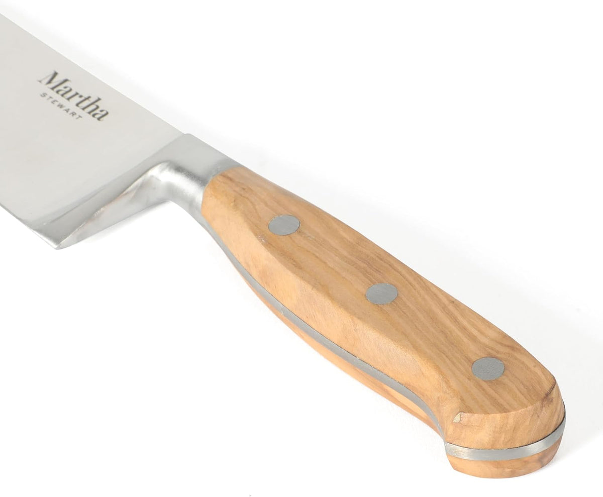Austenwood 15-Piece Knife Block Set, German Stainless Steel Kitchen Knives with Forged Italian Olive Wood Handle