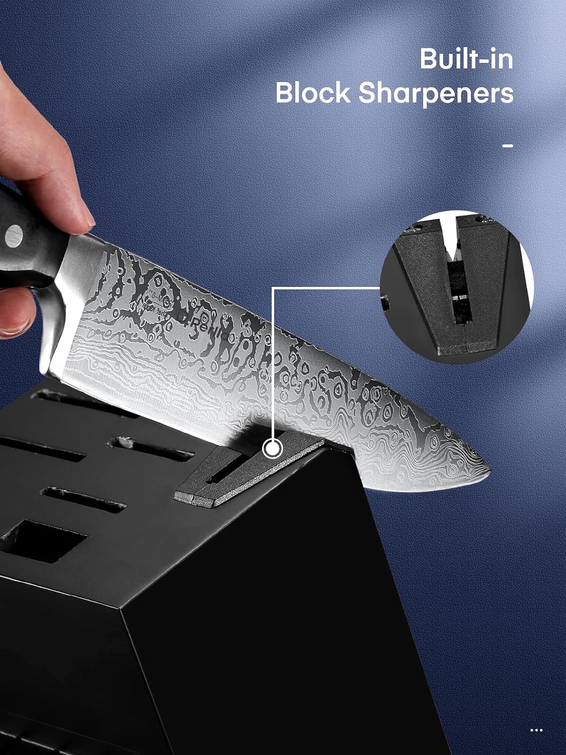 Knife Set, 15 Pieces Kitchen Knife Set with Built-in Sharpener, High Carbon Stainless Steel Knife Block Set with Unique Waved Pattern, Triple Riveted Ergonomic Handle, Black