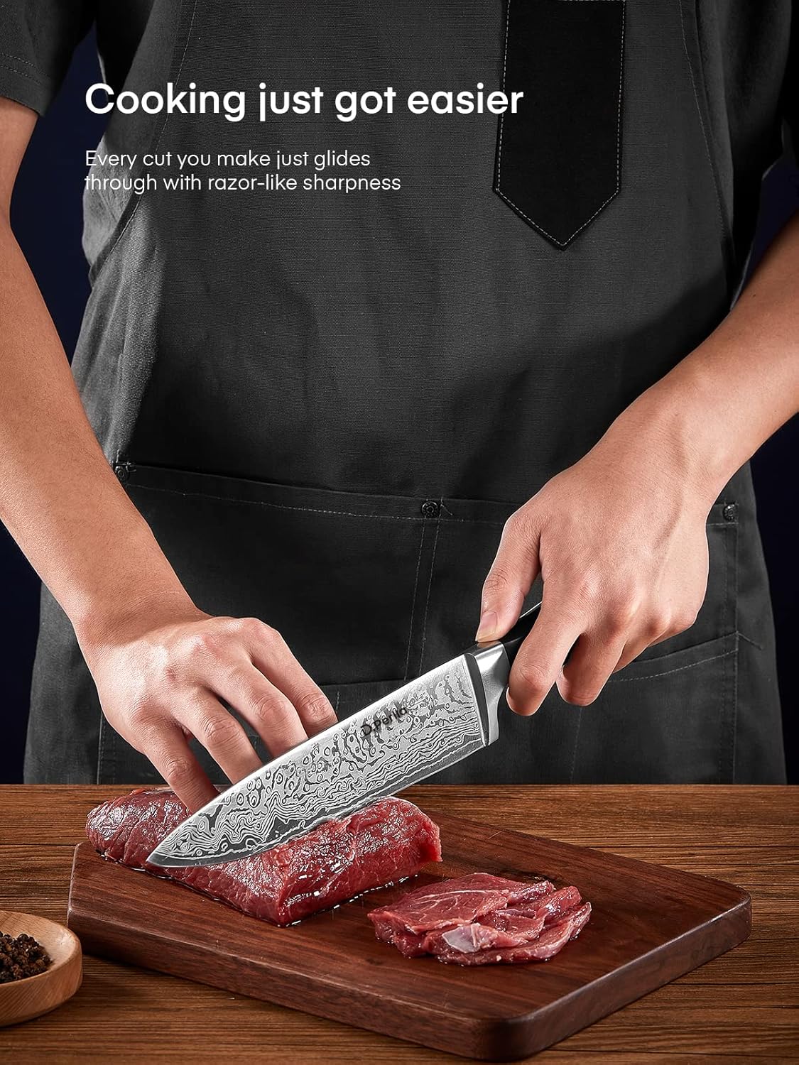 Knife Set, 15 Pieces Kitchen Knife Set with Built-in Sharpener, High Carbon Stainless Steel Knife Block Set with Unique Waved Pattern, Triple Riveted Ergonomic Handle, Black