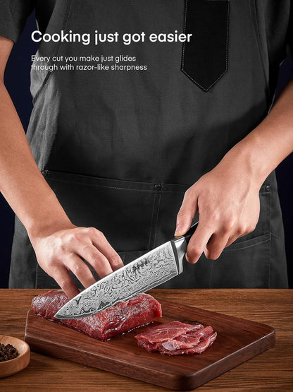 Knife Set, 15 Pieces Kitchen Knife Set with Built-in Sharpener, High Carbon Stainless Steel Knife Block Set with Unique Waved Pattern, Triple Riveted Ergonomic Handle, Black