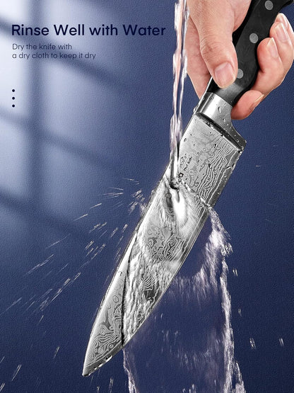 Knife Set, 15 Pieces Kitchen Knife Set with Built-in Sharpener, High Carbon Stainless Steel Knife Block Set with Unique Waved Pattern, Triple Riveted Ergonomic Handle, Black