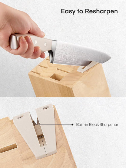 Knife Set, 15 Pieces Kitchen Knife Set with Built-in Sharpener, High Carbon Stainless Steel Knife Block Set with Unique Waved Pattern, Triple Riveted Ergonomic Handle, Black