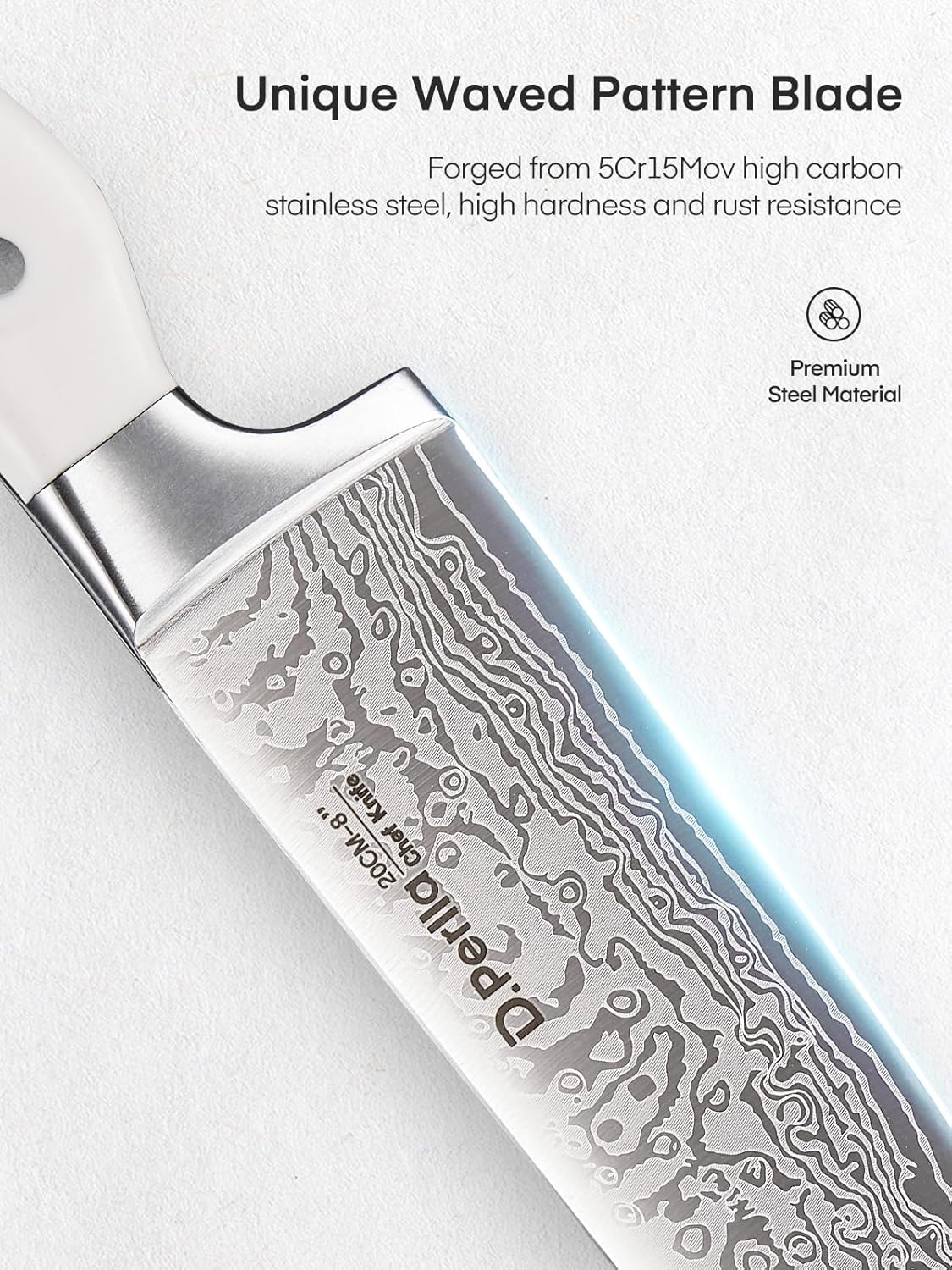 Knife Set, 15 Pieces Kitchen Knife Set with Built-in Sharpener, High Carbon Stainless Steel Knife Block Set with Unique Waved Pattern, Triple Riveted Ergonomic Handle, Black