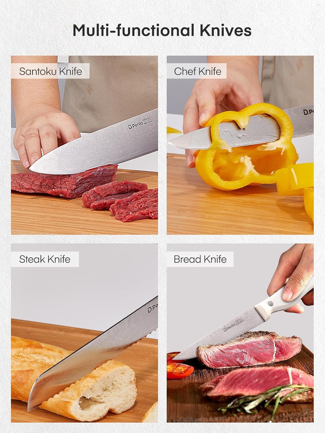 Knife Set, 15 Pieces Kitchen Knife Set with Built-in Sharpener, High Carbon Stainless Steel Knife Block Set with Unique Waved Pattern, Triple Riveted Ergonomic Handle, Black