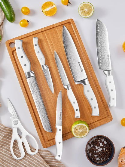 Knife Set, 15 Pieces Kitchen Knife Set with Built-in Sharpener, High Carbon Stainless Steel Knife Block Set with Unique Waved Pattern, Triple Riveted Ergonomic Handle, Black