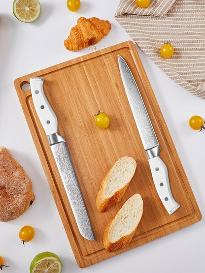 Knife Set, 15 Pieces Kitchen Knife Set with Built-in Sharpener, High Carbon Stainless Steel Knife Block Set with Unique Waved Pattern, Triple Riveted Ergonomic Handle, Black