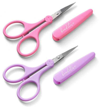 High Precision Detail Scissors Set (2-Pc) Sharp, Fine Tips | Paper Cutting, Scrapbooking, Sewing, Crafting | Stainless Steel | Protective Cover (Pastel)