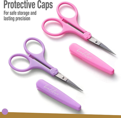 High Precision Detail Scissors Set (2-Pc) Sharp, Fine Tips | Paper Cutting, Scrapbooking, Sewing, Crafting | Stainless Steel | Protective Cover (Pastel)