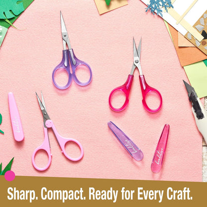 High Precision Detail Scissors Set (2-Pc) Sharp, Fine Tips | Paper Cutting, Scrapbooking, Sewing, Crafting | Stainless Steel | Protective Cover (Pastel)