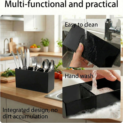 3 Section Acrylic Cutlery Organizer for Countertop, Modern Flatware Storage Caddy for Spoons Forks Knives, Space Saving Utensil Holder for Kitchen, Cabinet or Dining Room (Medium)