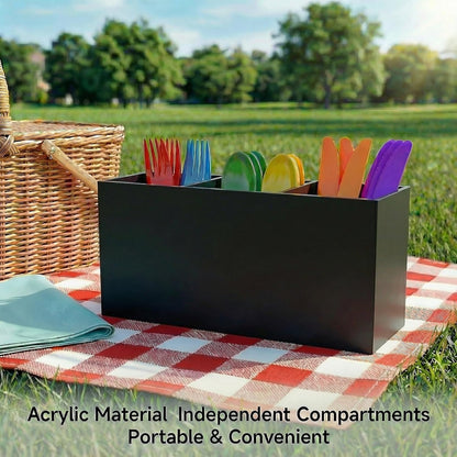 3 Section Acrylic Cutlery Organizer for Countertop, Modern Flatware Storage Caddy for Spoons Forks Knives, Space Saving Utensil Holder for Kitchen, Cabinet or Dining Room (Medium)