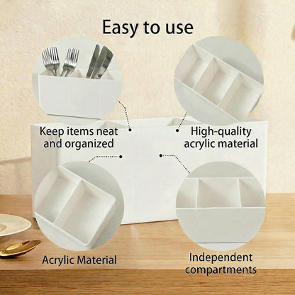 3 Section Acrylic Cutlery Organizer for Countertop, Modern Flatware Storage Caddy for Spoons Forks Knives, Space Saving Utensil Holder for Kitchen, Cabinet or Dining Room (Medium)