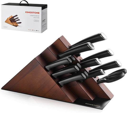 14-Piece Kitchen Knife Set with Block, High-Carbon Stainless Steel Knives Set, Ergonomic Non-Slip Handle, Professional Knife Set for Kitchen for Home Cooking & Gifting, Walnut