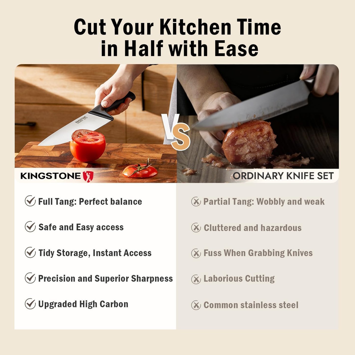 14-Piece Kitchen Knife Set with Block, High-Carbon Stainless Steel Knives Set, Ergonomic Non-Slip Handle, Professional Knife Set for Kitchen for Home Cooking & Gifting, Walnut
