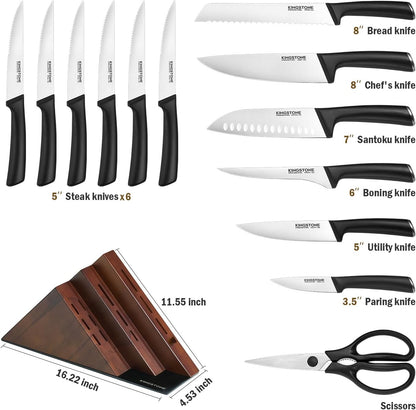 14-Piece Kitchen Knife Set with Block, High-Carbon Stainless Steel Knives Set, Ergonomic Non-Slip Handle, Professional Knife Set for Kitchen for Home Cooking & Gifting, Walnut