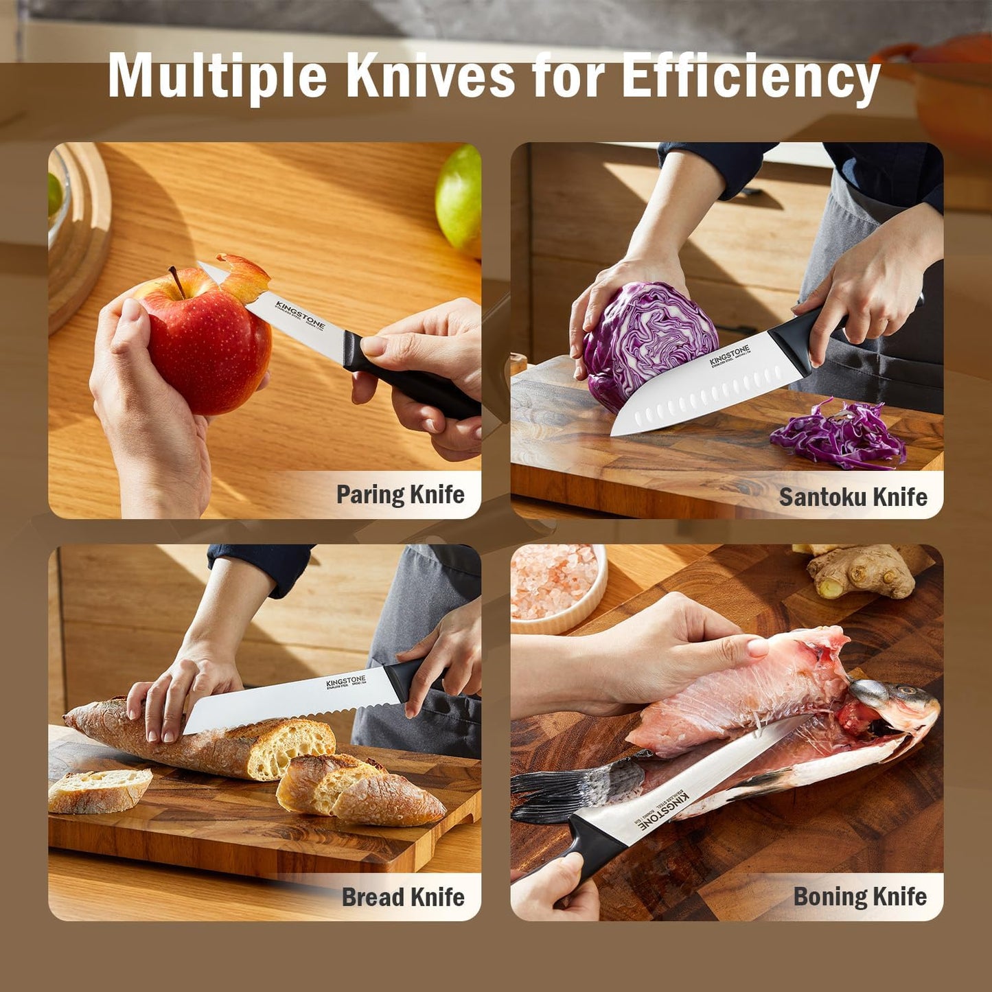 14-Piece Kitchen Knife Set with Block, High-Carbon Stainless Steel Knives Set, Ergonomic Non-Slip Handle, Professional Knife Set for Kitchen for Home Cooking & Gifting, Walnut
