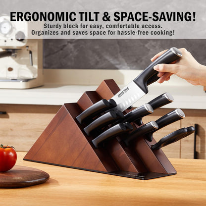 14-Piece Kitchen Knife Set with Block, High-Carbon Stainless Steel Knives Set, Ergonomic Non-Slip Handle, Professional Knife Set for Kitchen for Home Cooking & Gifting, Walnut