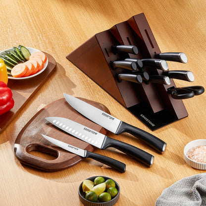 14-Piece Kitchen Knife Set with Block, High-Carbon Stainless Steel Knives Set, Ergonomic Non-Slip Handle, Professional Knife Set for Kitchen for Home Cooking & Gifting, Walnut