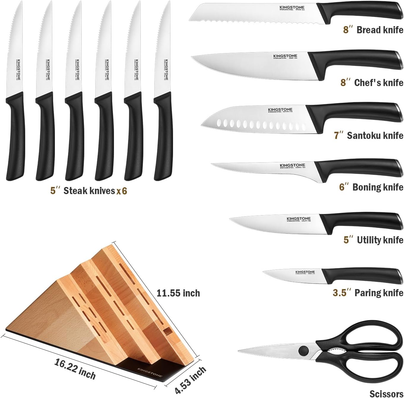 14-Piece Kitchen Knife Set with Block, High-Carbon Stainless Steel Knives Set, Ergonomic Non-Slip Handle, Professional Knife Set for Kitchen for Home Cooking & Gifting, Walnut