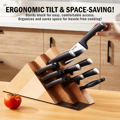 14-Piece Kitchen Knife Set with Block, High-Carbon Stainless Steel Knives Set, Ergonomic Non-Slip Handle, Professional Knife Set for Kitchen for Home Cooking & Gifting, Walnut
