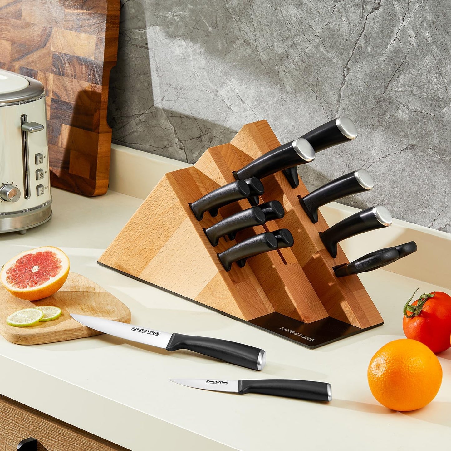 14-Piece Kitchen Knife Set with Block, High-Carbon Stainless Steel Knives Set, Ergonomic Non-Slip Handle, Professional Knife Set for Kitchen for Home Cooking & Gifting, Walnut