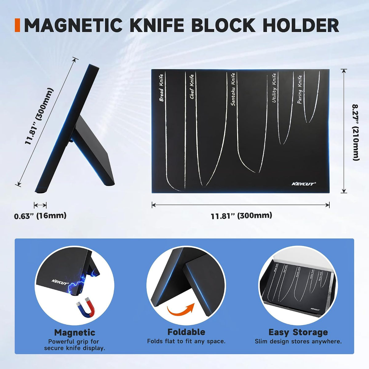 6 Pieces Knife Set with Foldable Magnetic Knife Block, Japanese Knife Sets, High-Grade 5CR Stainless Steel Chef Knives Sets with Wood Block, Professional Chef's Knife Set
